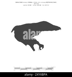 Île de Borkum dans la mer du Nord, appartenant à l'Allemagne, isolée sur une carte d'altitude à deux niveaux, avec échelle de distance Banque D'Images