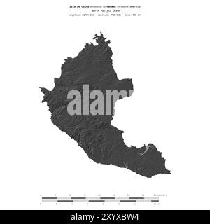 Isla de Coiba dans l'océan Pacifique Nord, appartenant au Panama, isolé sur une carte d'altitude à deux niveaux, avec échelle de distance Banque D'Images