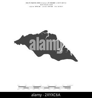 Isla El Espiritu Santo dans l'océan Pacifique Nord, appartenant à El Salvador, isolé sur une carte d'altitude à deux niveaux, avec échelle de distance Banque D'Images