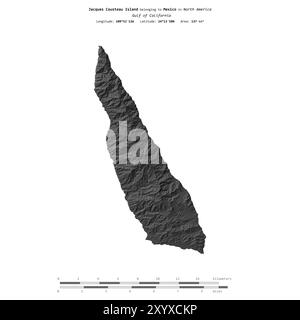 Île Jacques Cousteau dans le golfe de Californie, appartenant au Mexique, isolée sur une carte d'altitude à deux niveaux, avec échelle de distance Banque D'Images