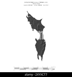 Île de Ko Yao Yai dans le détroit de Malacca, appartenant à la Thaïlande, isolée sur une carte d'altitude à deux niveaux, avec échelle de distance Banque D'Images