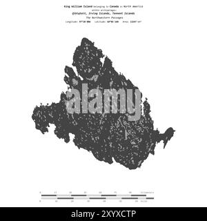 Île King William dans les passages du Nord-Ouest, appartenant au Canada, isolée sur une carte d'altitude à deux niveaux, avec échelle de distance Banque D'Images