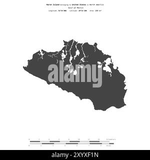 Île Marsh dans le golfe du Mexique, appartenant aux États-Unis, isolée sur une carte d'altitude à deux niveaux, avec échelle de distance Banque D'Images