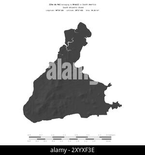 Ilha do Mel dans l'océan Atlantique Sud, appartenant au Brésil, isolé sur une carte d'altitude à deux niveaux, avec échelle de distance Banque D'Images