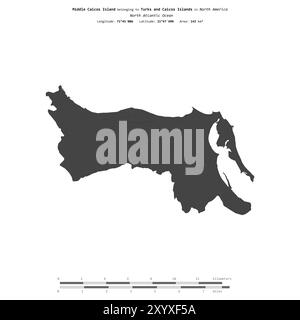 Île de Caïques moyennes dans l'océan Atlantique Nord, appartenant aux îles Turques et Caïques, isolée sur une carte d'altitude à deux niveaux, avec échelle de distance Banque D'Images