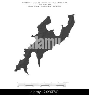 Naviti Island dans l'océan Pacifique Sud, appartenant à Fidji, isolé sur une carte d'altitude à deux niveaux, avec échelle de distance Banque D'Images