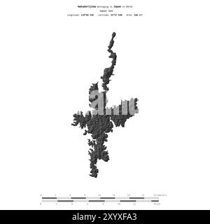 Nakadorijima dans la mer du Japon, appartenant au Japon, isolé sur une carte d'altitude à deux niveaux, avec échelle de distance Banque D'Images