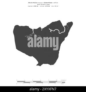 Ilha de Pecixe dans l'océan Atlantique Nord, appartenant à la Guinée-Bissau, isolée sur une carte d'altitude à deux niveaux, avec échelle de distance Banque D'Images