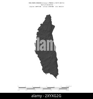 Isla Santa Catalina dans le golfe de Californie, appartenant au Mexique, isolé sur une carte d'altitude à deux niveaux, avec échelle de distance Banque D'Images