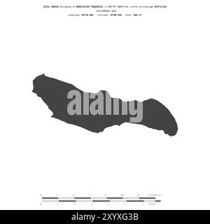 Isla Saona dans la mer des Caraïbes, appartenant à la République Dominicaine, isolé sur une carte d'altitude à deux niveaux, avec échelle de distance Banque D'Images