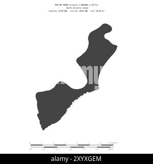 Ile de Taidi dans l'océan Atlantique Nord, appartenant à la Guinée, isolée sur une carte d'altitude à deux niveaux, avec échelle de distance Banque D'Images