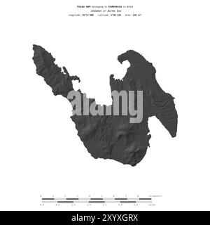 Pulau Weh dans la mer d'Andaman ou de Birmanie, appartenant à l'Indonésie, isolé sur une carte d'altitude à deux niveaux, avec échelle de distance Banque D'Images