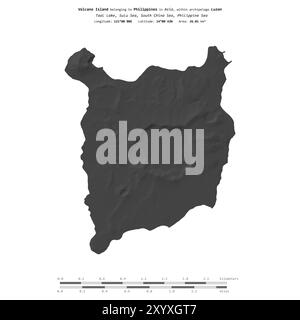 Volcano Island dans la mer de Sulu, appartenant aux Philippines, isolé sur une carte d'altitude à deux niveaux, avec échelle de distance Banque D'Images