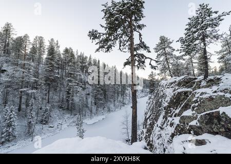 Paysage d'hiver, Gaellivare, Norrbotten, Laponie, Suède, octobre 2013, Europe Banque D'Images