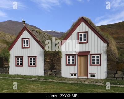 La tourbe Laufas sur la rive orientale de Eyjafjoerður, dans le nord de l'Islande Banque D'Images