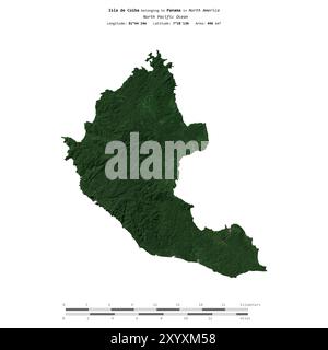 Isla de Coiba dans l'océan Pacifique Nord, appartenant au Panama, isolée sur une image satellite prise le 24 décembre 2018, avec échelle de distance Banque D'Images