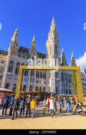 Entrée latérale du marché de Noël à la mairie, derrière la mairie, Vienne, Autriche, Europe Banque D'Images