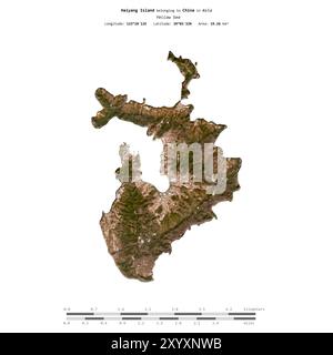 Île Haiyang dans la mer jaune, appartenant à la Chine, isolée sur une image satellite prise le 18 janvier 2023, avec échelle de distance Banque D'Images