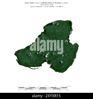 Île de Kosrae dans l'océan Pacifique Nord, appartenant aux États fédérés de Micronésie, isolée sur une image satellite prise le 31 décembre 2021, avec Banque D'Images
