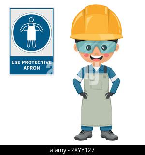 Ingénieur en sécurité industrielle portant un tablier pour protéger son corps. Utilisez un panneau de protection pour tablier. La sécurité avant tout. Équipement de protection individuelle. Industrial sa Illustration de Vecteur