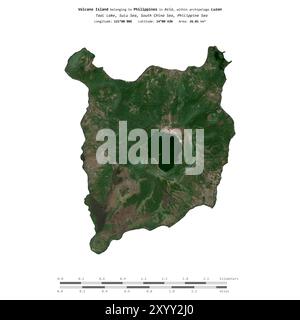 Volcano Island dans la mer de Sulu, appartenant aux Philippines, isolé sur une image satellite prise le 14 novembre 2018, avec échelle de distance Banque D'Images