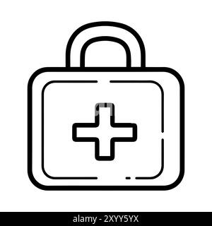 Icône de sac médical ou symbole de ligne moderne. Dessin au trait vectoriel et conception d'icône avec contour audacieux. Noir et blanc Pixel Perfect symbole minimaliste isolé Illustration de Vecteur