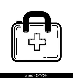 Icône de sac médical ou symbole de ligne moderne. Dessin au trait vectoriel et conception d'icône avec contour audacieux. Noir et blanc Pixel Perfect symbole minimaliste isolé Illustration de Vecteur