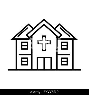 icône d'hôpital ou symbole de ligne moderne. Dessin au trait vectoriel et conception d'icône avec contour audacieux. Noir et blanc Pixel Perfect symbole minimaliste isolé whi Illustration de Vecteur