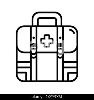 Icône de sac médical ou symbole de ligne moderne. Dessin au trait vectoriel et conception d'icône avec contour audacieux. Noir et blanc Pixel Perfect symbole minimaliste isolé Illustration de Vecteur