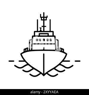 Icône de bateau militaire ou symbole de ligne moderne. Dessin au trait vectoriel et conception d'icône avec contour audacieux. Noir et blanc Pixel Perfect symbole minimaliste isoler Illustration de Vecteur
