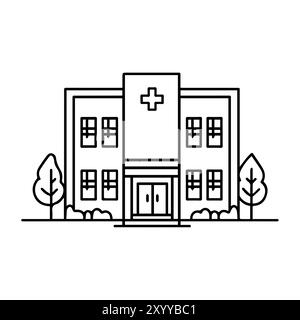 icône d'hôpital ou symbole de ligne moderne. Dessin au trait vectoriel et conception d'icône avec contour audacieux. Noir et blanc Pixel Perfect symbole minimaliste isolé whi Illustration de Vecteur