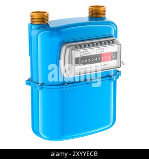 Compteur de gaz, couleur bleue. Rendu 3D isolé sur fond blanc Banque D'Images