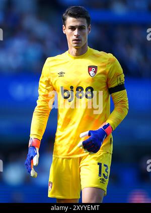 Le gardien de but de Bournemouth Kepa Arrizabalaga lors du match de premier League à Goodison Park, Liverpool. Date de la photo : samedi 31 août 2024. Banque D'Images