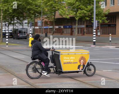 Transporteur de vélo cargo de la plate-forme d'achat sur Internet peddler.com, livraison de toutes sortes de marchandises à partir de magasins locaux, Rotterdam, pays-Bas Banque D'Images