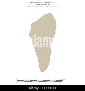 Pulau Bakalan dans la mer de Banda, appartenant à l'Indonésie, isolé sur une carte topographique de style standard OSM, avec échelle de distance Banque D'Images