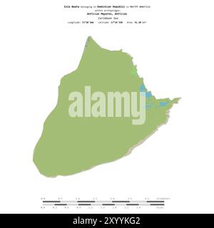 Isla Beata dans la mer des Caraïbes, appartenant à la République Dominicaine, isolé sur une carte topographique, de style standard OSM, avec échelle de distance Banque D'Images