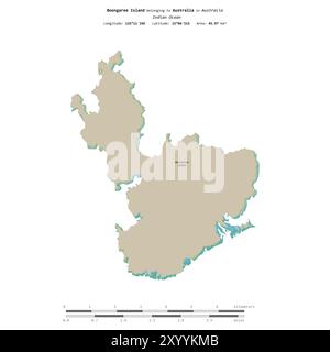 Île de Boongaree dans l'océan Indien, appartenant à l'Australie, isolée sur une carte topographique de style OSM standard, avec échelle de distance Banque D'Images