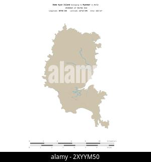 Dome Kyun Island dans la mer d'Andaman ou de Birmanie, appartenant au Myanmar, isolé sur une carte topographique de style standard OSM, avec échelle de distance Banque D'Images