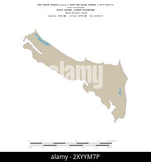 Île de Caicos est dans l'océan Atlantique Nord, appartenant aux îles Turques et Caïques, isolée sur une carte topographique de style OSM standard, avec distance Banque D'Images