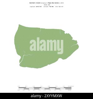 Île de Goaribari dans la mer de Corail, appartenant à la Papouasie-Nouvelle-Guinée, isolée sur une carte topographique de style OSM standard, avec échelle de distance Banque D'Images