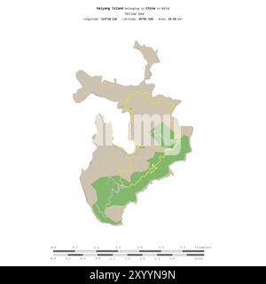 Île de Haiyang dans la mer jaune, appartenant à la Chine, isolée sur une carte topographique de style standard OSM, avec échelle de distance Banque D'Images