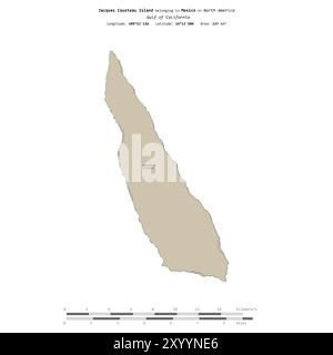 Île Jacques Cousteau dans le golfe de Californie, appartenant au Mexique, isolée sur une carte topographique de style standard OSM, avec échelle de distance Banque D'Images