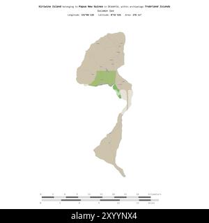 Île Kiriwina dans la mer des Salomon, appartenant à la Papouasie-Nouvelle-Guinée, isolée sur une carte topographique de style OSM standard, avec échelle de distance Banque D'Images