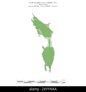 Île de Ko Yao Yai dans le détroit de Malacca, appartenant à la Thaïlande, isolée sur une carte topographique de style OSM standard, avec échelle de distance Banque D'Images