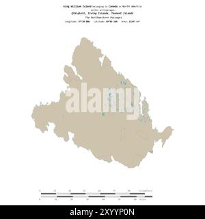 Île King William dans les passages du Nord-Ouest, appartenant au Canada, isolée sur une carte topographique de style OSM standard, avec échelle de distance Banque D'Images