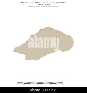 Pulau Leti dans la mer de Timor, appartenant à l'Indonésie, isolé sur une carte topographique de style OSM standard, avec échelle de distance Banque D'Images