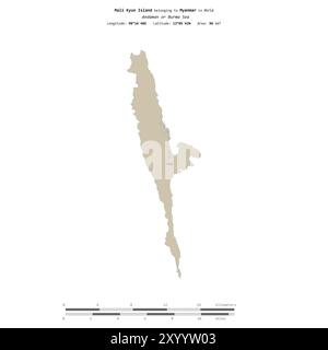 Mali Kyun Island dans la mer d'Andaman ou de Birmanie, appartenant au Myanmar, isolé sur une carte topographique de style standard OSM, avec échelle de distance Banque D'Images