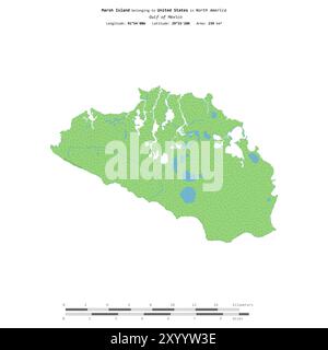 Île Marsh dans le golfe du Mexique, appartenant aux États-Unis, isolée sur une carte topographique de style OSM standard, avec échelle de distance Banque D'Images