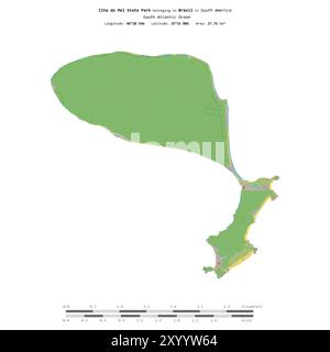 Parc d'État Ilha do Mel dans l'océan Atlantique Sud, appartenant au Brésil, isolé sur une carte topographique de style standard OSM, avec échelle de distance Banque D'Images