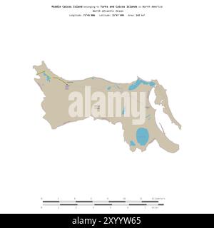 Île de Caïques moyennes dans l'océan Atlantique Nord, appartenant aux îles Turques et Caïques, isolée sur une carte topographique de style OSM standard, avec dista Banque D'Images